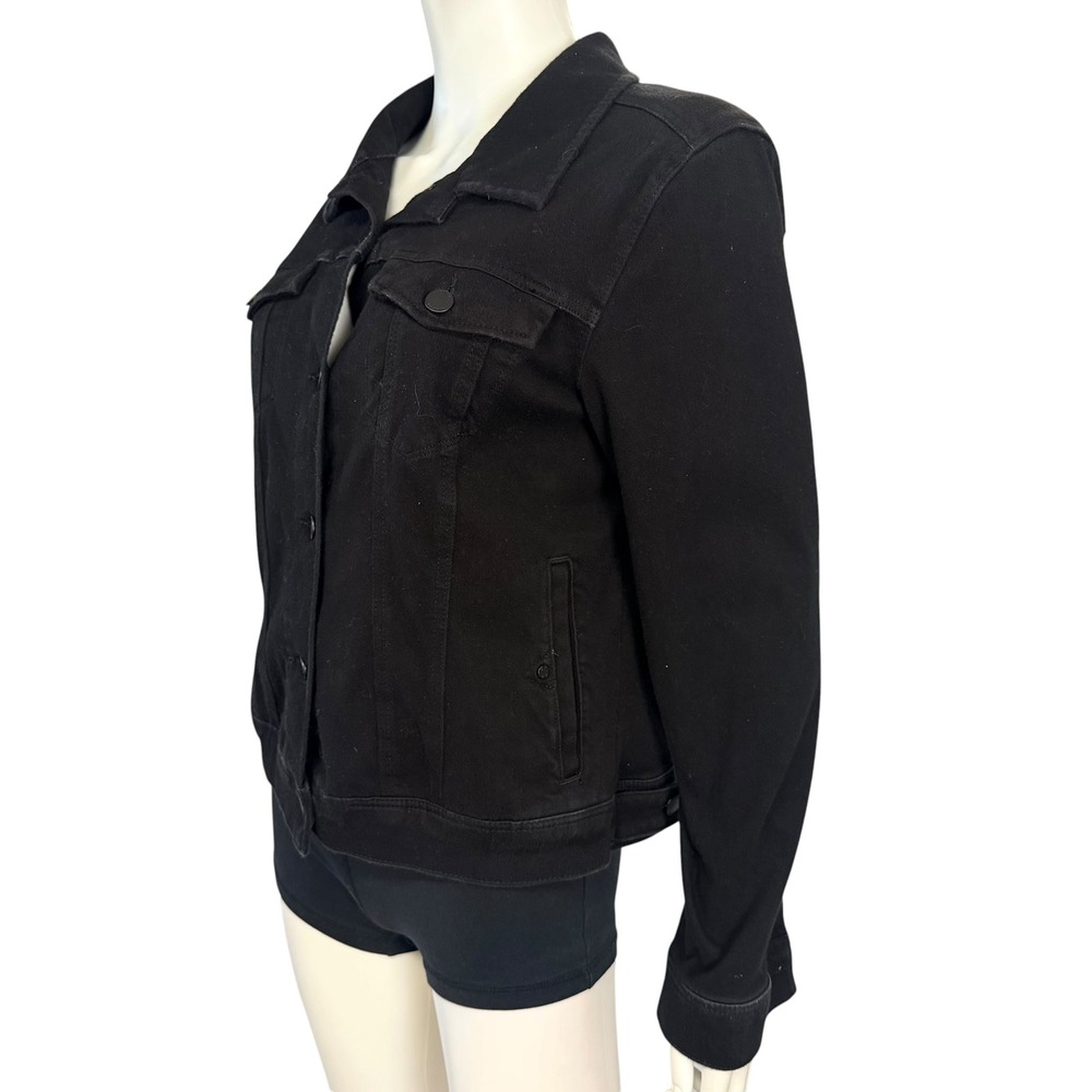 Liverpool Black Denim Jacket Stretch Minimalist Layering Capsule Moto Trucker L - Picture 3 of 8